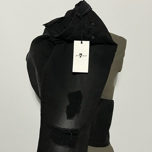 7 FOR ALL MANKIND Black Distressed Ankle Skinny Jeans Size 31 NWT - Picture 13 of 15